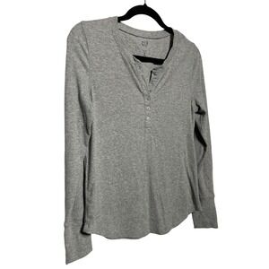 GAP Rib Henley Long Sleeve Shirt Stretch Cotton Blend Gray Size Medium